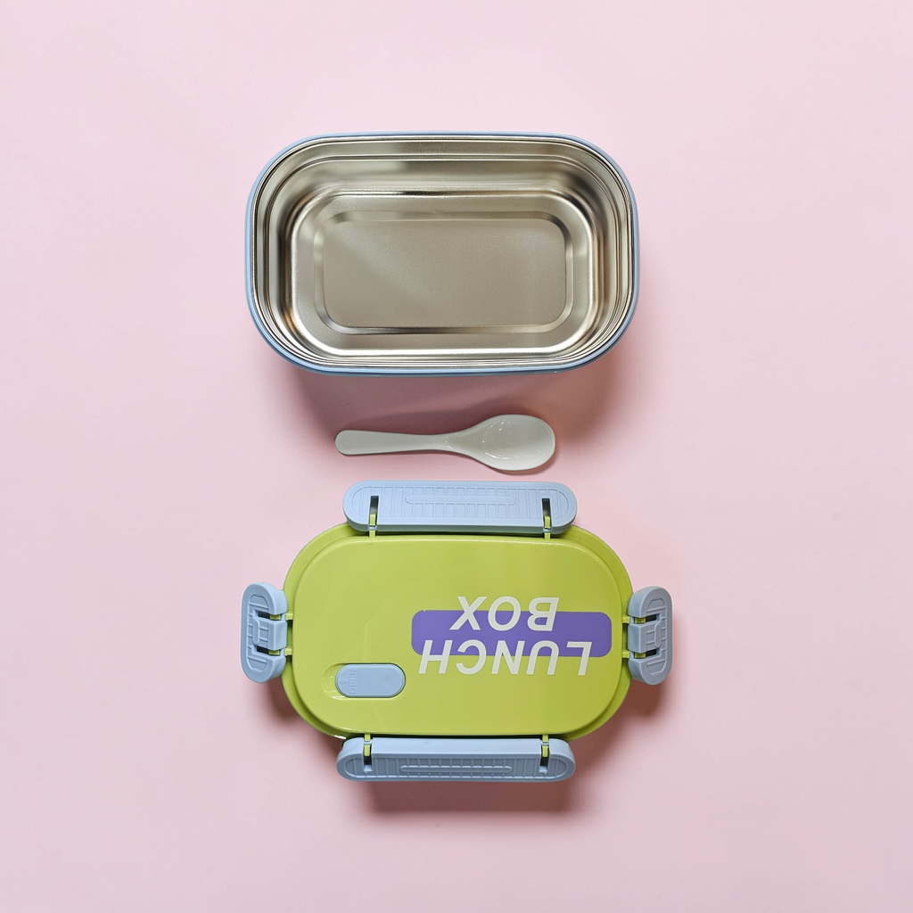 Rectangular Stainless Steel Lunch Box with Spoon