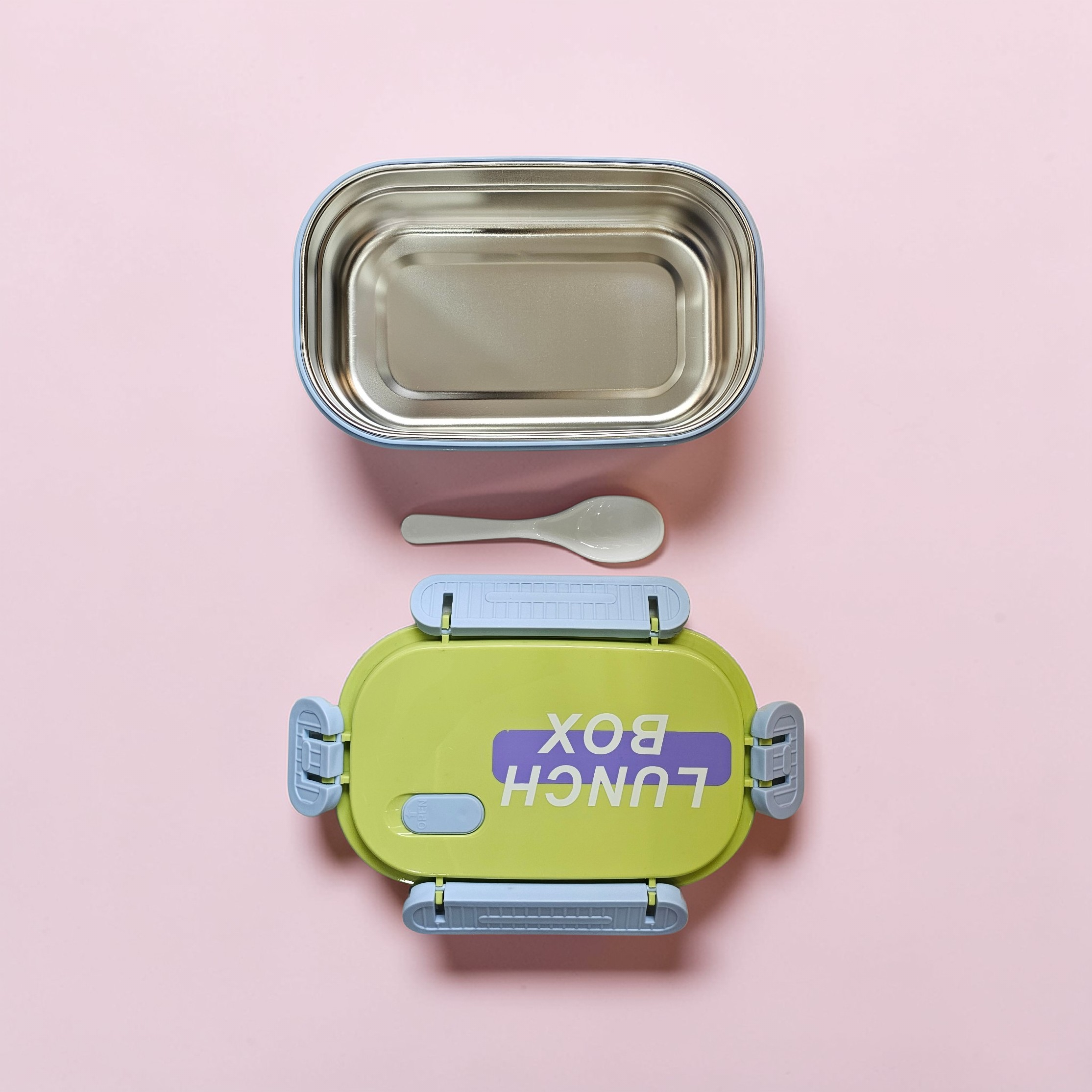 Rectangular Stainless Steel Lunch Box with Spoon