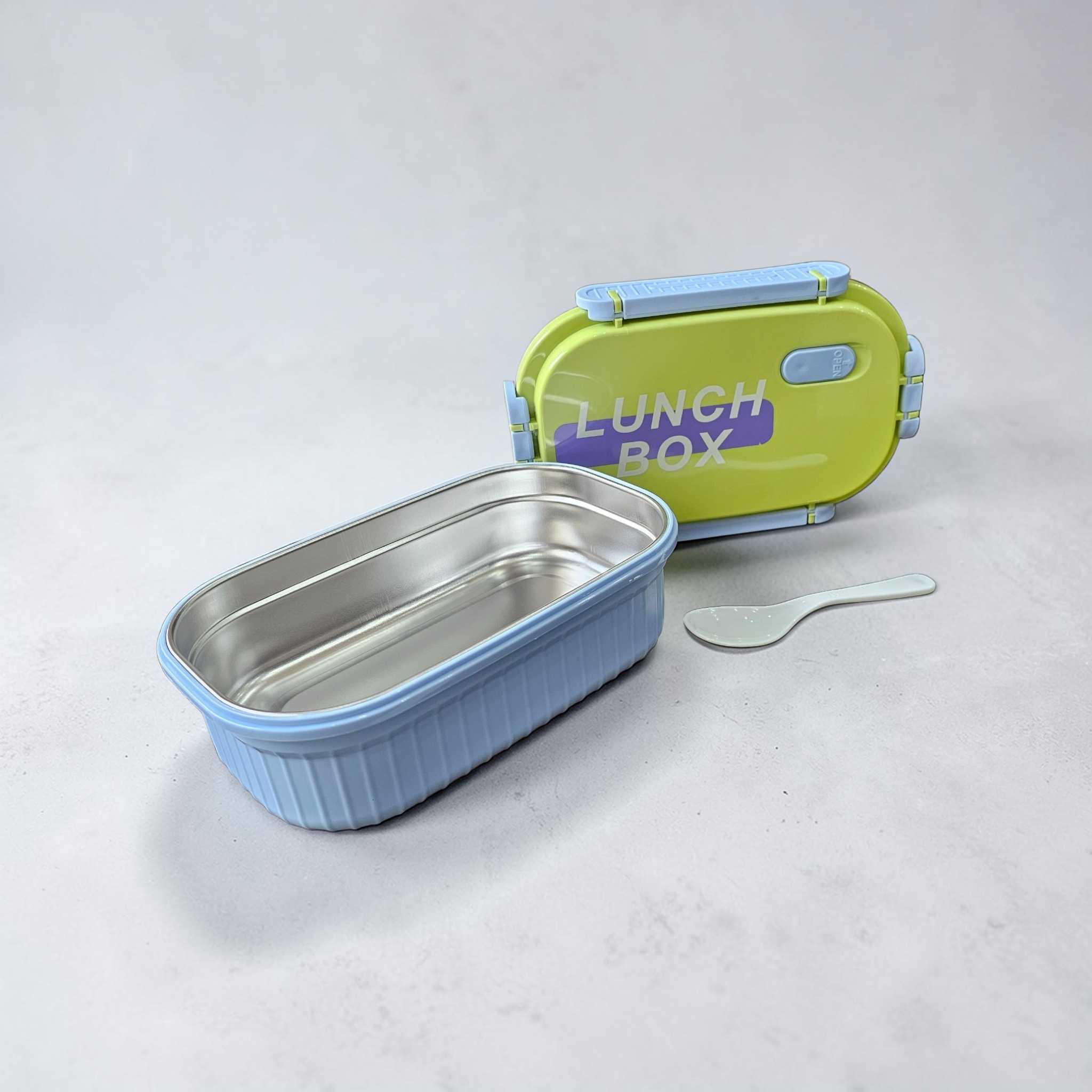 Rectangular Stainless Steel Lunch Box with Spoon